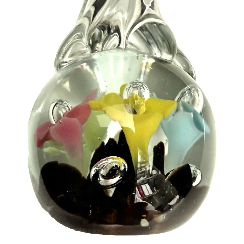 Vintage MCM St Clair Art Glass Bud Vase Pastel Flowers Handblown with Bubbles
